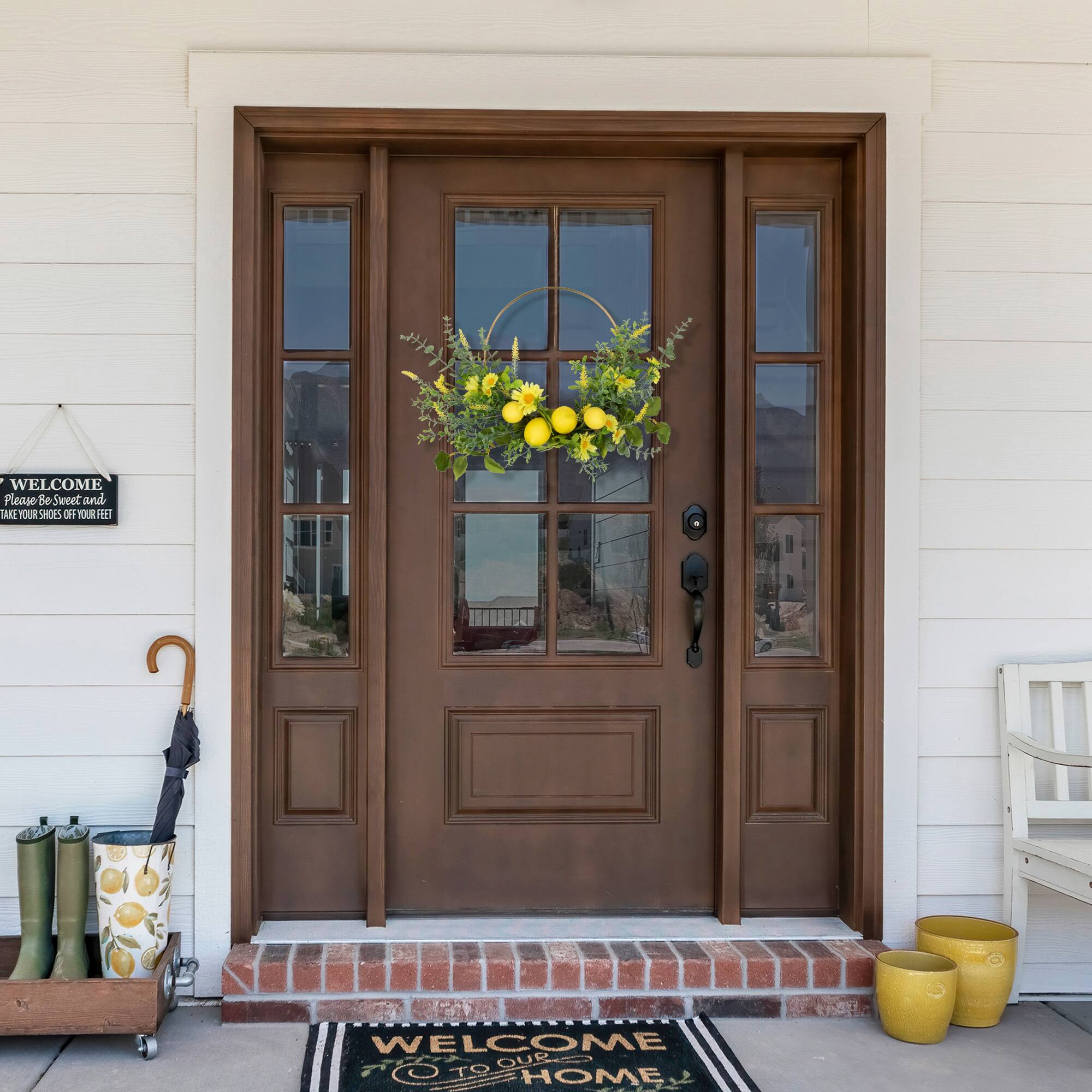 22" Yellow Lemon & Daisy Springtime Half Wreath